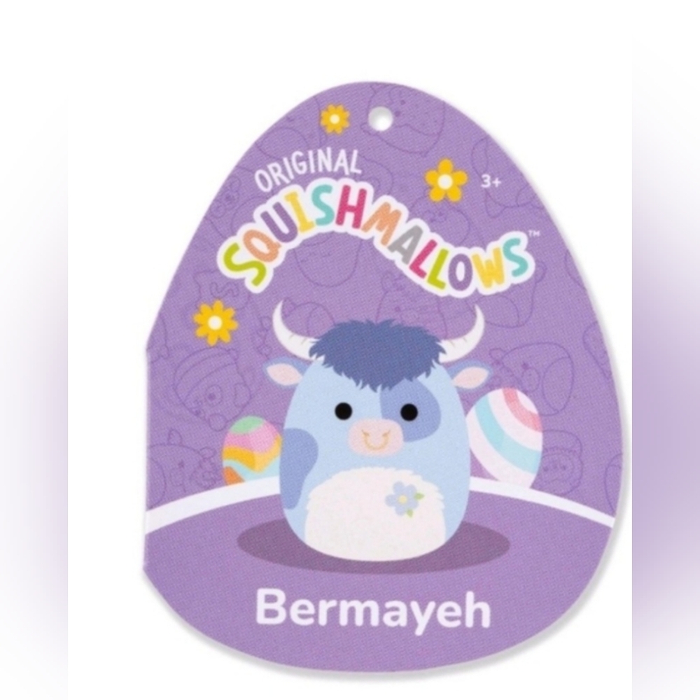 New Squishmallows 12" Bermayeh Blue Ball with Fuzzy White Belly and Flower Mediu - Picture 8 of 10